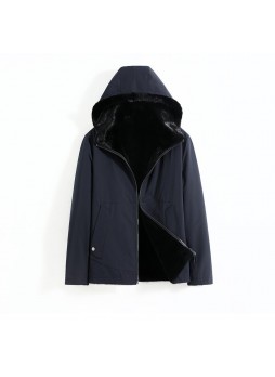 Winter Parka Coat Jacket Reversible Black Mink Fur Detachable Lining, Men's Sz 40/42  Hood